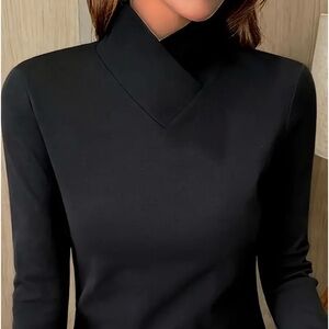 Solid mock neck top causal long sleeve